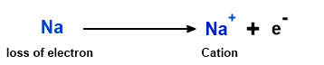 Oxidation reaction equation showing a neutral atom losing one electron to form a cation